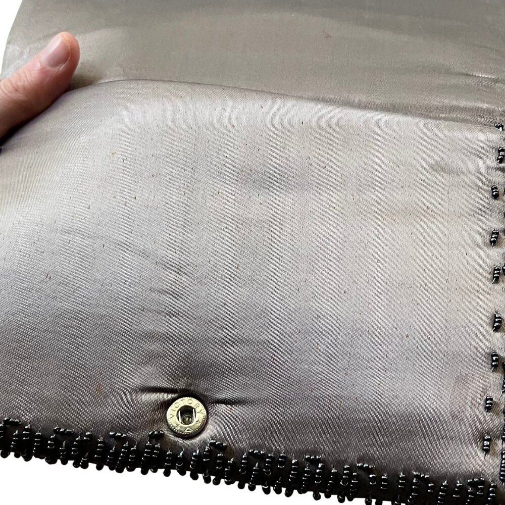 Vintage Gunmetal Beaded La Regal Evening Bag Clutch Shoulder Chain Silver Deco - Picture 14 of 15